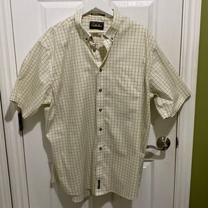 Cabela’s Wrinkle Free Short Sleeve Men’s Button Down XXL Shirt Yellow Tan Plaid